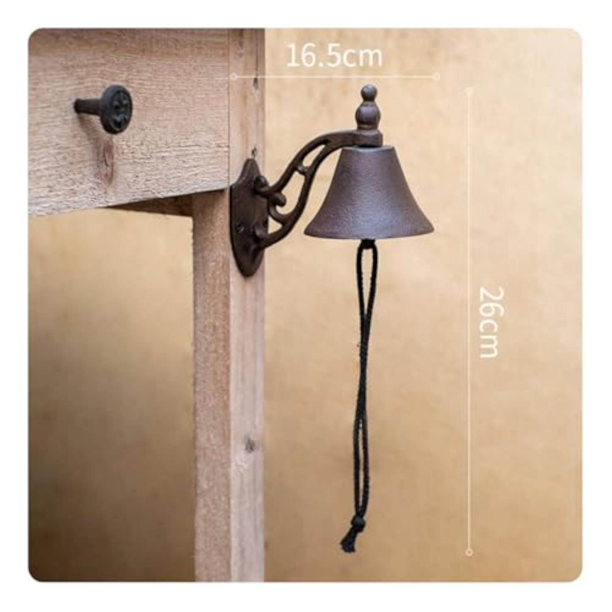 Ornate Rustic Wall Mounted Bell with Curled Metalwork, Cast Iron Dinner Bell