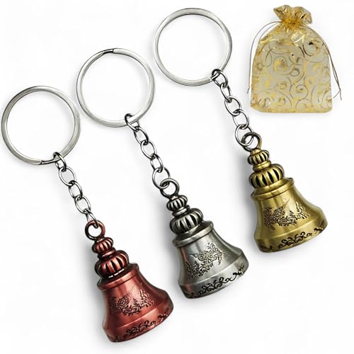 Image of Combo of 3 Guardian Bell Keychains | Protective Lucky Charms in Silver, Gold & Bronze | Zinc Alloy Bells for Motorcyclists, Travel & Everyday Carry | Set of 3 Guardian Bell