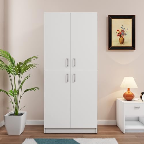 Image of VIKI Wardrobe | Wooden Almirah for Open Shelves with 4 Small Door Wardrobe (Frosty White - 40D x 80W x 180.8H) | 1 Year Warranty | Free Assembly