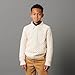 Hope & Henry Boys' Organic Long Sleeve Shawl Collar Herringbone Cable Sweater with Elbow Patches, Small, Ivory Herringbone Cable