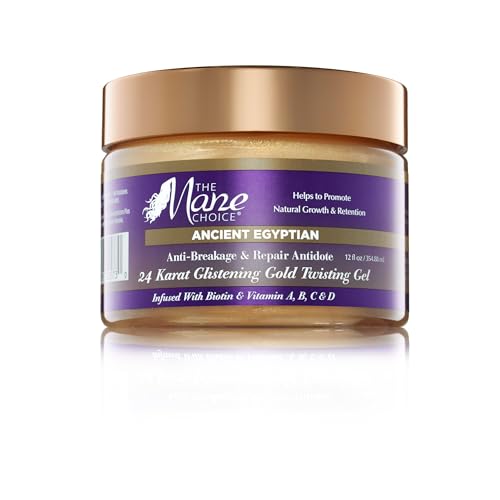 The Mane Choice Ancient Egyptian Anti-Breakage & Repair 24 Karat Gold Twisting Hair Gel, Definition & Shine Braid Gel for Dry, Damaged, Color or Chemically-Treated Hair, Fights Split Ends, 12 Oz