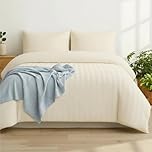 Q&H Bedding King Seersucker Duvet Cover Set - Cream Quilt Cover Brushed Microfiber with Pillowcase - Multiple Sizes Complete Bedding Set - Soft & Breathable, Easy Care & Machine Washable