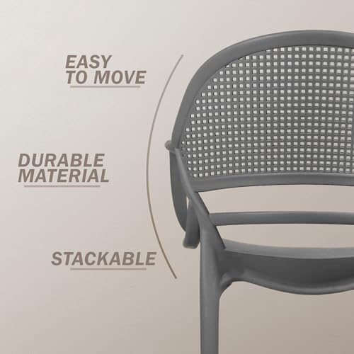 Image of DIYA Sunset Heavy-Duty Plastic Chair | Modern Arm Chair | Office, Waiting Area & Home | Strong PP Build, Comfortable Seating, Easy to Clean, 1-Year Warranty - Set of 1 (Grey)