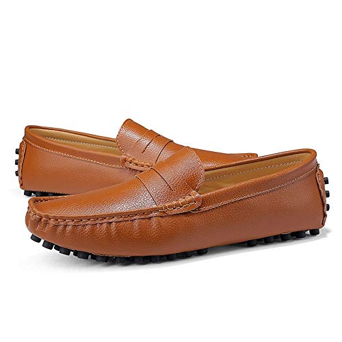 Driving Loafer for Men Boat Moccasins Slip On Style PU Leather Low Top Pure Colors Round Toe(Brown,10 M US)4