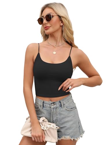 Image of Buauty 2 & 4 Packs Crop Tank Top for Women, Basic Solid Cropped Double Layer Spaghetti Strap Short Sleeveless Camisole