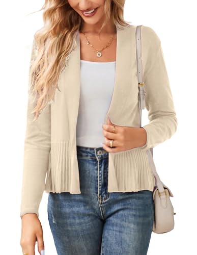 Image of GRACE KARIN Women's Lightweight Peplum Cardigan Sweaters Open Front Cropped Cardigan Long Sleeve Trendy Summer Knit Tops
