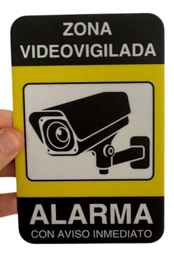 LEIASA | Cartel Zona Videovigilada   9x14 cm   Reflectante   Fabricado en Aluminio   Grosor 0.6 mm   Cartel Videovigilancia   Señal Alarma Disuasoria