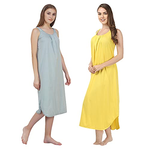 Image of BLAZON Women's Cotton Hosiery Solid Maxi Nighty Slip (Pack of 2) Available Sizes: S, M, L, XL, 2XL, 3XL, 4XL, 5XL