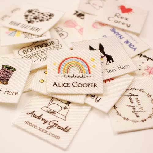 Etiquetas de ropa personalizadas de 25 x 25 mm, etiquetas de algodón personalizadas for coser con logotipo o texto, etiquetas for prendas de punto, etiquetas de planchado hechas a mano.