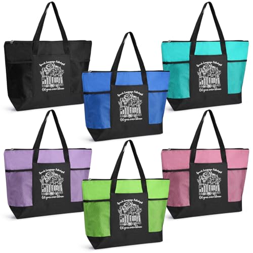 Image of 6 Pcs SLP Month Appreciation Tote Bags with Mesh Pocket for Women Thank You Graduation Gift for Speech Therapist