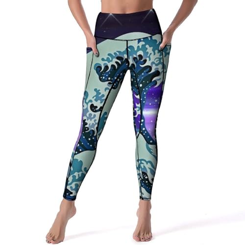 Legging de sport vagues japonaises S pour femme pantalon de yoga taille haute