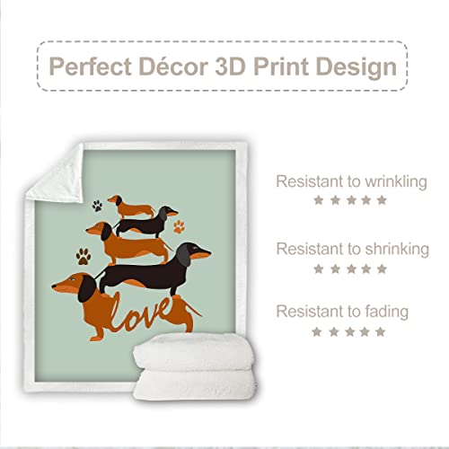 Sleepwish Green Dachshund Blanket Wiener Dog Fleece Throws Cute Puppy Sherpa Blanket For Kids Girls Boys Black & Brown (Throw 50"X60") #TOP4
