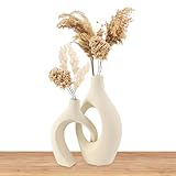Creekview Home Emporium Vases for Decor - 2 Piece Interlocking Modern Vase Set for Dining or Coffee Table - Matte Finish Decorative Vases for Living Room Centerpiece or Bedroom Dresser Decorations