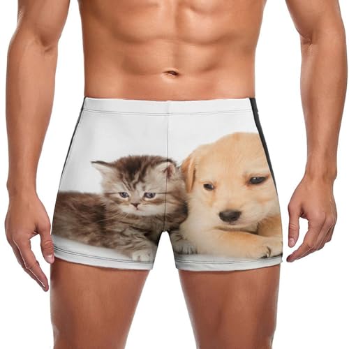 Slip de bain pour homme avec motif chaton et chiot confortable