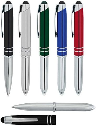 Stylus Pen with Light for Touchscreen Devices, Tablets, iPads, iPhones, Multi-Function Capacitive Pen with LED Flashlight, Ballpoint Ink Pen, 3-in-1 Metal Pen, Multi,6PK