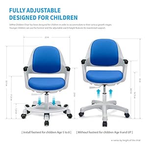 Kids desk chair ergonomic design with footrest height adjustable seat comfy study cushion computer task chair smooth rolling wheels for student and children ocean blue  urban country home decor