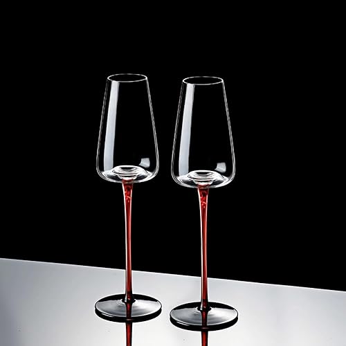 Miniatura 2 de RYUHYF Copas de champán (8.6 onzas), tallo rojo largo, base negra, cuerpo elegante, juego de 2 copas de vino de cristal de lujo, sopladas a mano,
