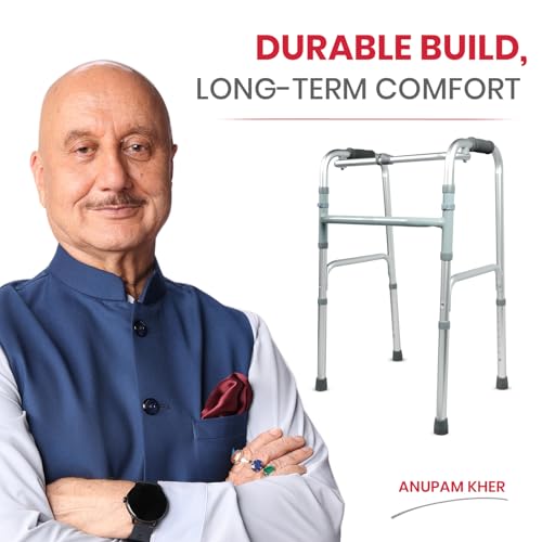 Image of AGEasy (Max Group) Walker for Senior Citizens | Adjustable Height Adult Walker for Patients | Lightweight & Sturdy Walking Stand for Old People | Foldable Walking Aid for Men & Women (Silver)