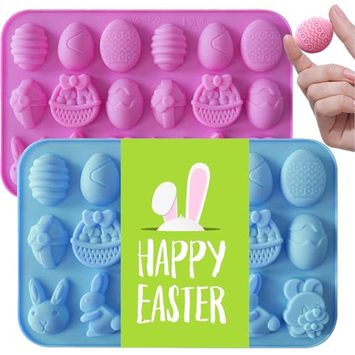 2-Pack Easter Silicone Candy Molds Set - 9 Shapes (36 Cavities) Bunny/Egg/Basket Molds for...