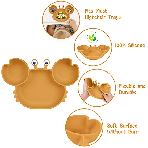 Vicloon Baby Suction Toddler Plates, Non Slip Silicone Weaning Plates for Most Highchairs Trays (Brown-Yellow) - Image 3