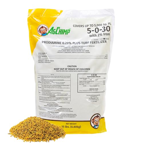AgChimp 5-0-30 Pre-Emergent Weed Control & Precision Lawn Fertilizer 15lbs - 0.29% Prodiamine 30% Potash and 2% Iron Controlled Feeding for Long-Lasting Growth and Stress Resistance 5 000 sq ft