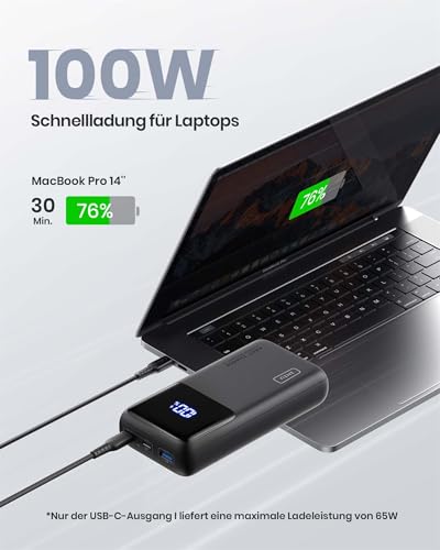 INIU Laptop Power Bank, 100W 25000mAh Powerbank USB-C Input&Output, Klein Externe Handyakkus Kompatibel mit MacBook, Surface, iPad, Fire TV Stick, Camera, DJI, iPhone 18 16 15 14, Reise, Wandern, Büro