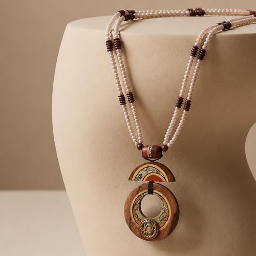 Image of AAKRITI ART CREATIONS Boho & Tribal Handcrafted Necklace Collection | Jute, Wooden & Brass Pendant Designs | Ethnic Collar, Loop & Statement Jewelry for Women | Artisan Festival & Everyday Wear