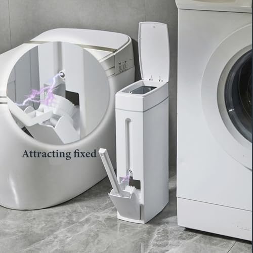 Bote de basura para baño estrecho con escobilla integrada juego rectangular blanco de 1.2 galones 3