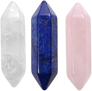 Jovivi 3pcs 30mm Chakra Crystals Quartz Healing Wands Kit Reiki Tumbled 6 Facet Double Point Stones Bohemian Meditation Set