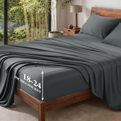 Image of 100% Organically Grown Bamboo Viscose King Sheet Set with Pockets on Side