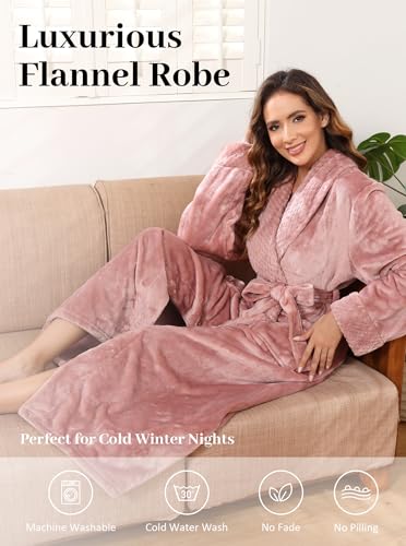 Image of Artfasion Womens Long Fleece Robe - Warm Soft Floor Length Flannel Bathrobes for Winter Thicker Long House Coat with Pockets
