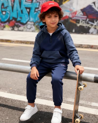 Image of OLMRJKD 5-12Y Boys Clothes 2 Piece Long Sleeve Quarter Zip Hoodie Sweatshirt and Sweatpants Fall Winter Sweatsuit