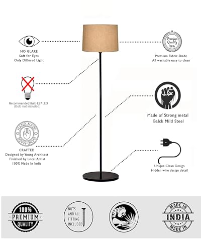 Image of Homesake Modern Floor Lamp for Living Room Traditional Farmhouse Boho Standing Lamp Mid-Century Pole Lamp with Linen Lamp Shade Modern Bohemian, Corner Lamps for Living Room Bedroom Office