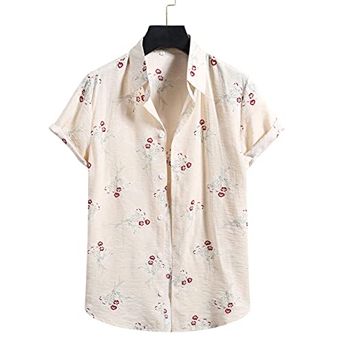 Chemise de plage homme à manches courtes beige fleurie pour vos vacances aloha
