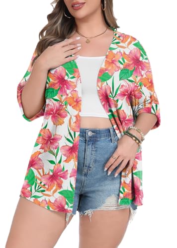 Image of Lastshe Womens Plus Size Cardigan Short Sleeve Lightweight Loose Cover Ups Open Front Sweaters Summer Cardigan