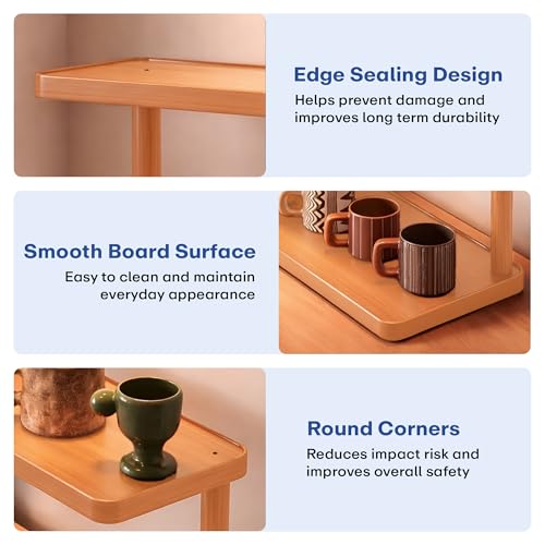 Image of Rioware Bamboo Organizer Rack - Multi-Layer Desktop Storage Shelf for Cups, Mugs & Tea Sets | Wooden Countertop Sideboard Display Stand for Kitchen, Dining & Home Deco (3-Tier - Racknest)