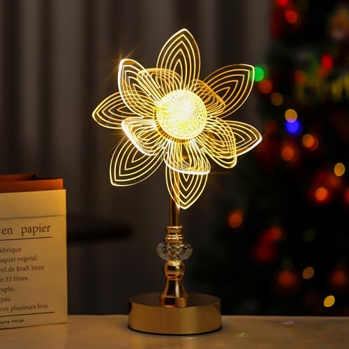 Image of 3D Acrylic Flower Decorative Ambient Table Lamp - Colorful Night Light, Touch Switch, Dimmable, Creative Night Light for Bedroom, Living Room, Holiday Decoration, Elegant Romantic Lamp (Flower-2)