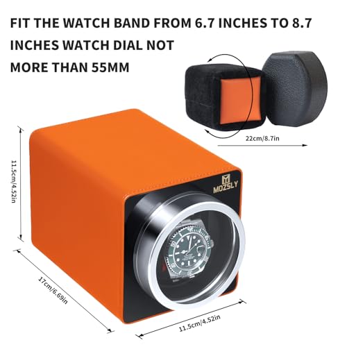 Image of MOZSLY Watch Winder for Automatic Watches Single Rotating Watch Box with Quiet Motor 12 Rotation Mode Setting Battery Powered or AC Adapter PU Leather