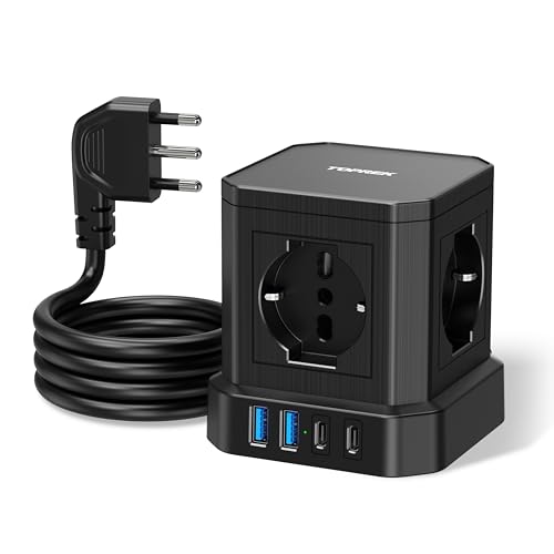 Cube TOPREK Cube listwa zasilająca USB, 1,5 m, przedłużacz z 4 włoskimi gniazdkami, 2 USB-C (20 W PD3.0) i 2 USB-A, 1 przełącznik 3680 W/16 A, czarna