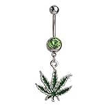 Bling Stars Belly Button Ring Pot Leaf Dangle Navel Ring 14G 1.6mm Body Jewelry
