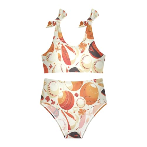 KLL Baseball Pattern Girls' Two Piece Bikini Set Beach Swimsuits Swimwear Adjustable Strap3