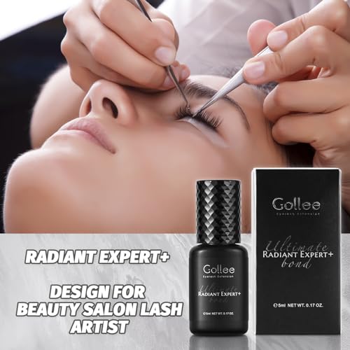 GOLLEE Wimpernkleber für Wimpernverlängerung Schwarzer Wimpernkleber Dauerhaft Wimpern Extensions Kleber Wasserfest (0.17fl.oz/5ml)/0.5 SEC Trocknungszeit/Haltbarkeit 6-8 Wochen/Nur für Den Salon