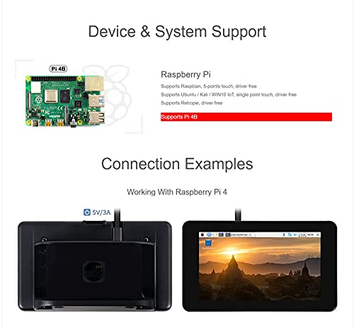Image of Waveshare 7 Inch DSI LCD Screen with Case for Raspberry Pi 4B, 800x480 Capacitive Touch Screen Monitor Support Raspbian /Ubuntu /Kali /Win 10 IoT