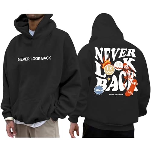 Kelxjia Oversized Hoodie Men Designer Streetwear Hoodies Vintage Skeleton Sweatshirt Cool Graphic Pullover Baggy Grunge Tops(Black,XL)
