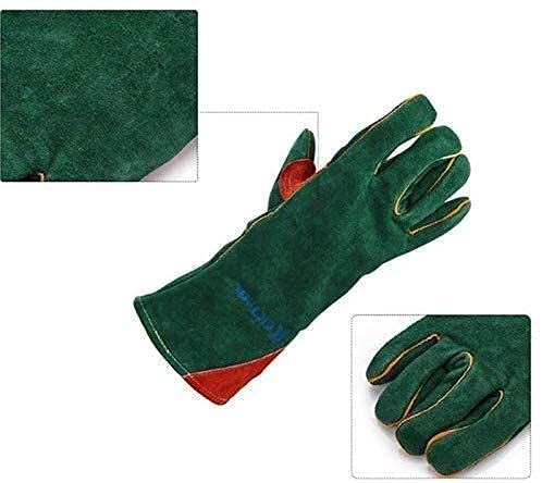 Image of Animal Handling Leather Gloves Kevlar Gauntlet for Saftey Against Cats, Dogs, Reptile, Birds, Snakes (16 inches - (Pack of 1 Pair), Green-Yellow)