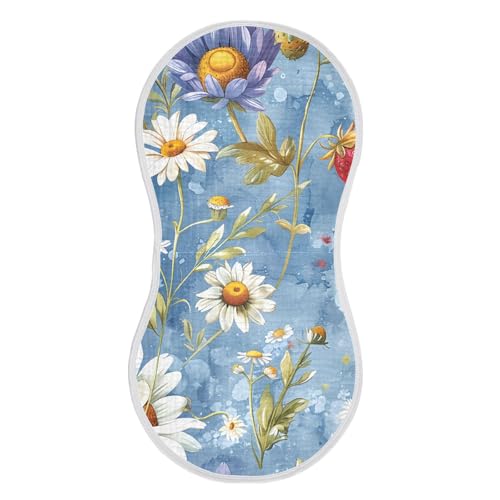 Wildflower Pattern Muslin Burp Cloths 22x11 Inch - 4-Layer Organic Cotton & TPU Waterproof Lining, Absorbent Baby Bibs for Boys/Girls with Hanging Loop