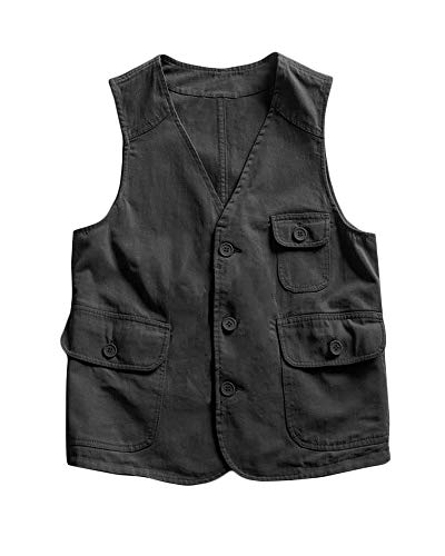 Makkrom Mens Casual Safari Travel Vest Button Down Lightweight Solid Outdoor Fishing Sleeveless