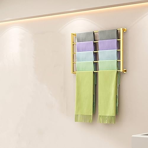 UWYTGF Large Wall Mount Scarf Rack,Commercial Retail Display Holder for Bedroom Closet,Hanging Silk Scarf Hanger Stand,for Clothes,Shawls,Wraps,Towel,Gold,9 Layer 80X120Cm,5 Layer 80X60Cm