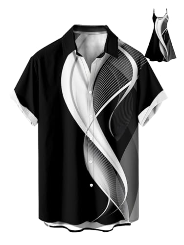 DRESSFO Matchable Couples' Outfit Elegant Curve Print Men's Shirt Or Women's Spaghetti Strap Dress