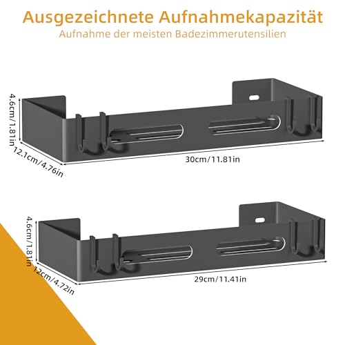 Wisfame Estanteria Ducha Sin Taladrar，2 Piezas Estanteria Baño, Organizador Baño Adhesivas con 8 Ganchos, Soporte Ducha Pared (Gris - imagen 2